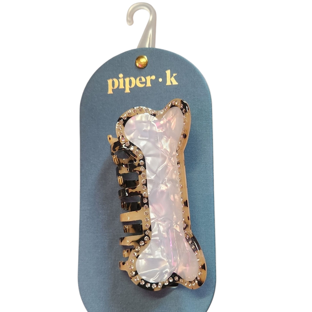 Piper K Rhinestone Dog Bone Large Hair Clip - Picture 3 of 5